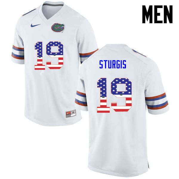 Men's NCAA Florida Gators Caleb Sturgis #19 Stitched Authentic USA Flag Fashion Nike White College Football Jersey UXS4065ZS